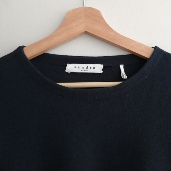 Sandro Men's Merino Wool Navy Sweater With Lamb Leather Pocket Small - Picture 5 of 15